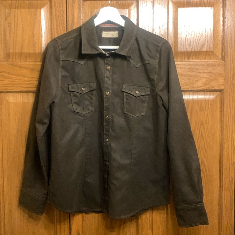 Women’s snap up “suede look” shirt in Medium